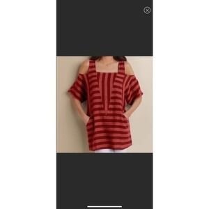 Soft surroundings, cold shoulder, striped linen, blend tunic top
